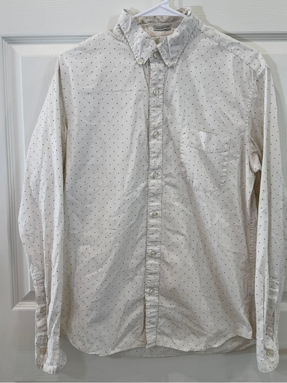 J.CREW Slim Fit Men Beige  Navy Polka Dot Button-Down Shirt Cotton M